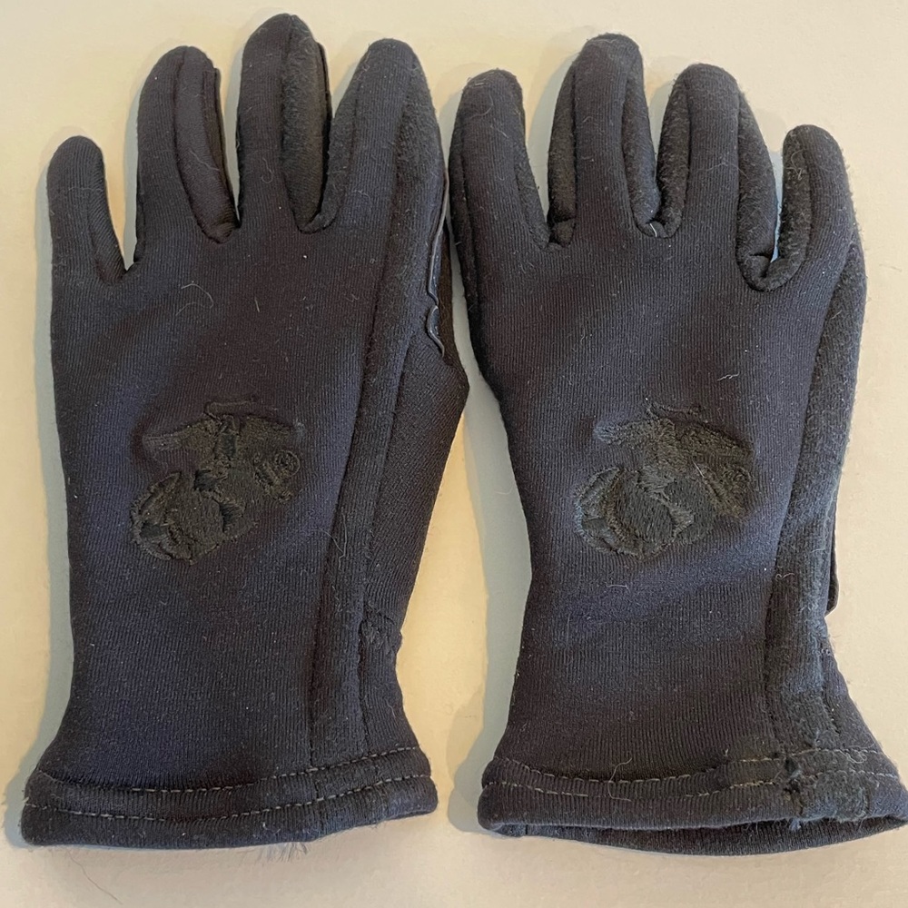 Outdoor Research “Gripper” gloves with leather palm in black with marine emblem